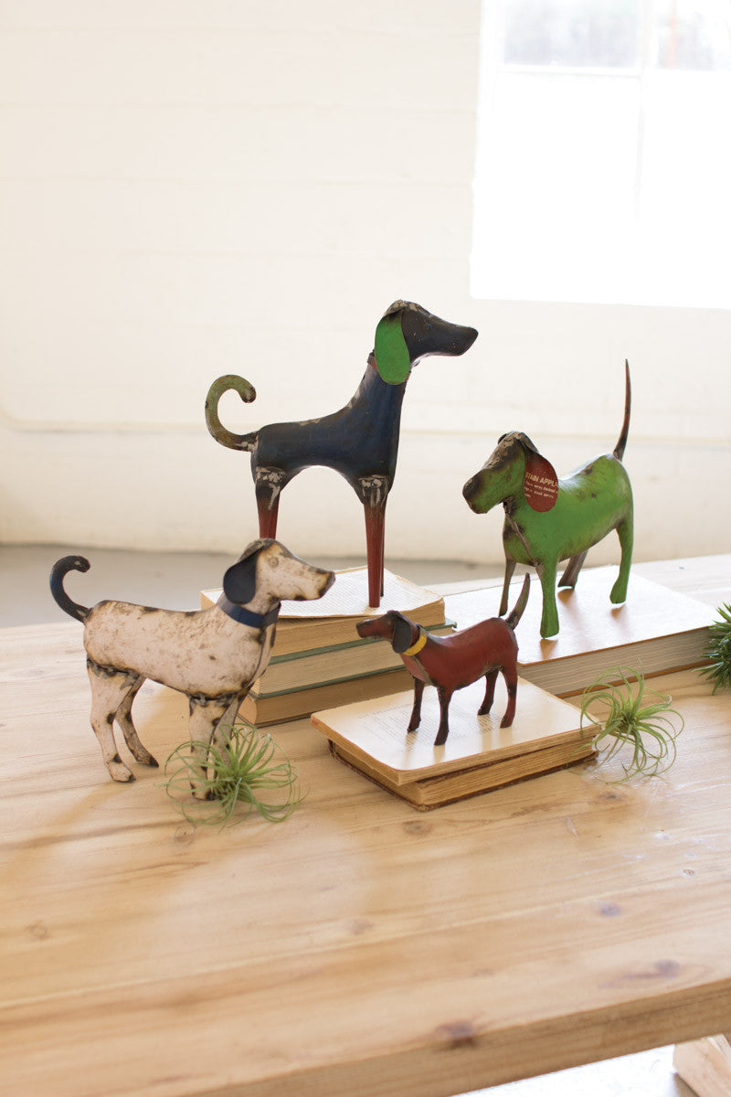 SET OF FOUR RECYCLED METAL DOGS
