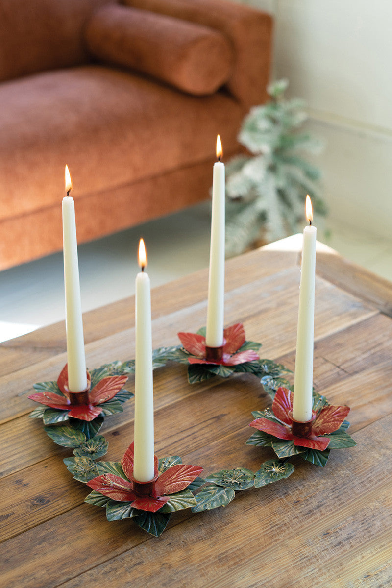 painted poinsettia table wreath taper candle holder
