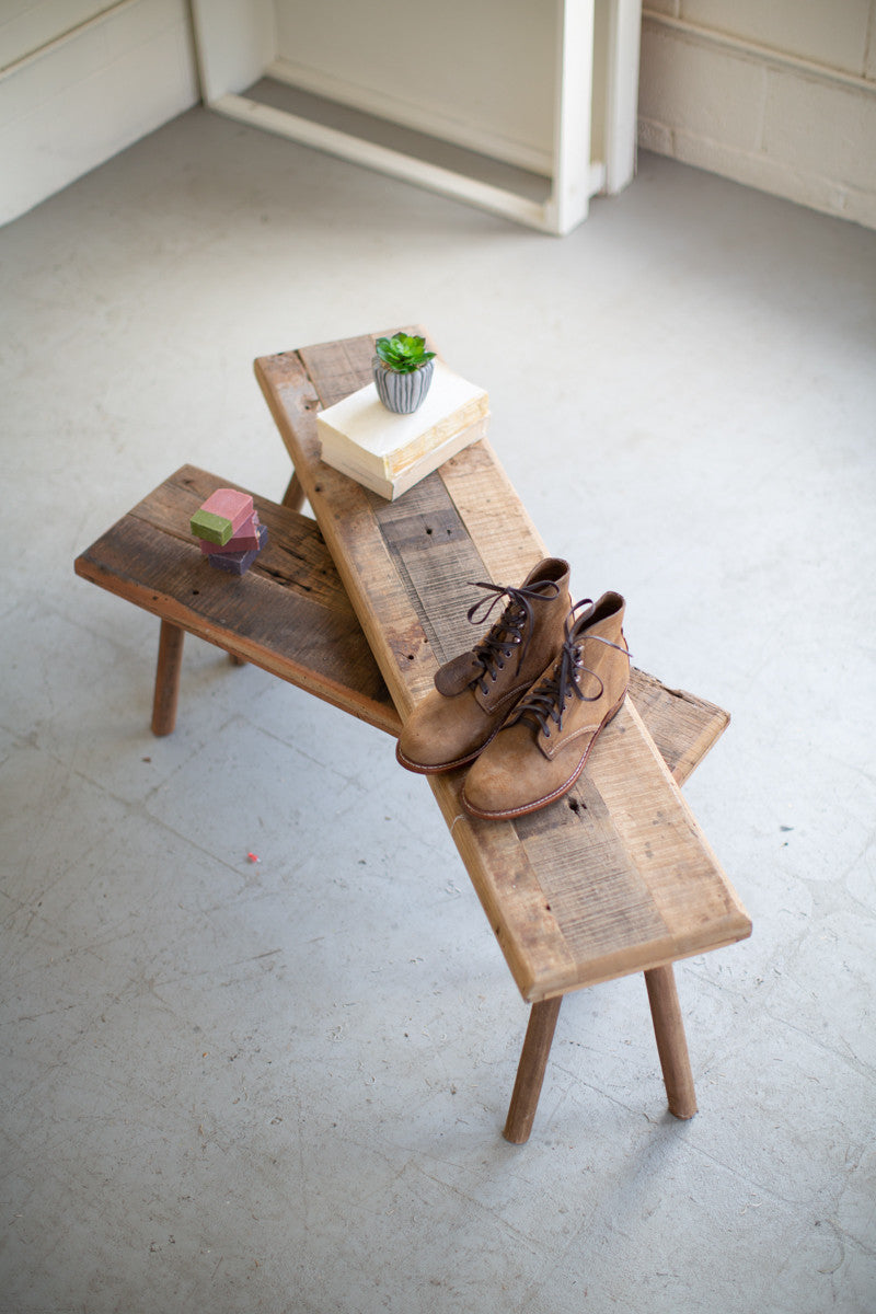 SET OF TWO RECYCLED WOOD ACCENT TABLES