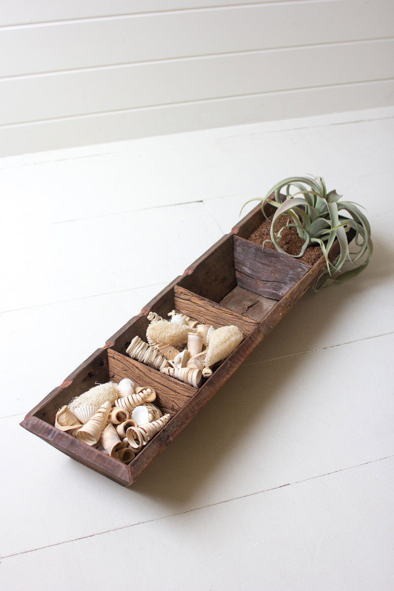 FOUR SECTION RECYCLED WOOD SUCCULENT TRAY