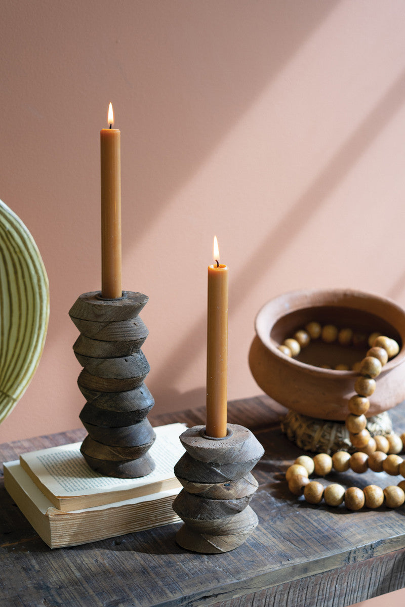 SET  2 RE-PURPOSED WOODEN ARCHITECTURAL TAPER CANDLE STANDS