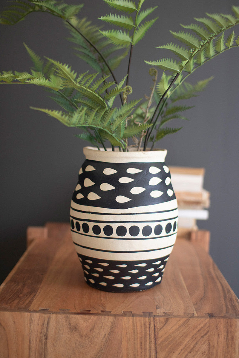 BLACK AND WHITE PAPER MACHE VASE - URN