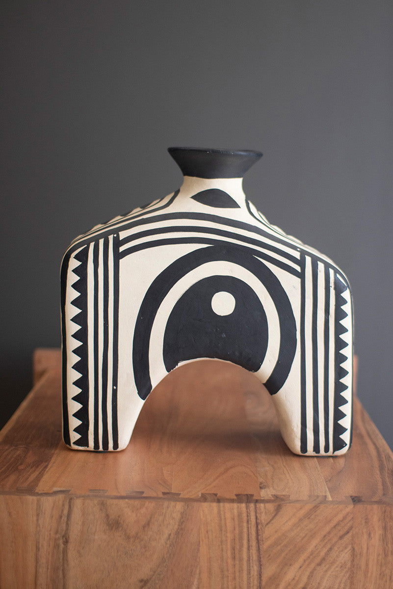 BLACK AND WHITE PAPER MACHE VASE - ARCH