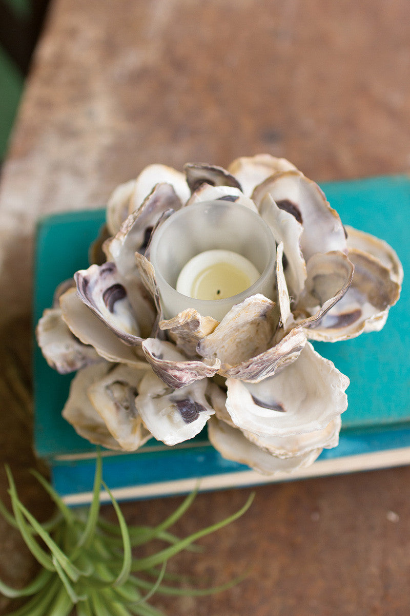 OYSTER SHELL FLOWER VOTIVE HOLDER