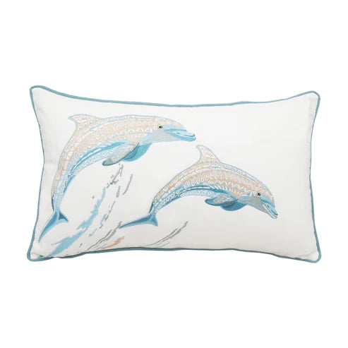 SEA GLASS TRIBAL DOLPHIN OUTDOOR PILLOW