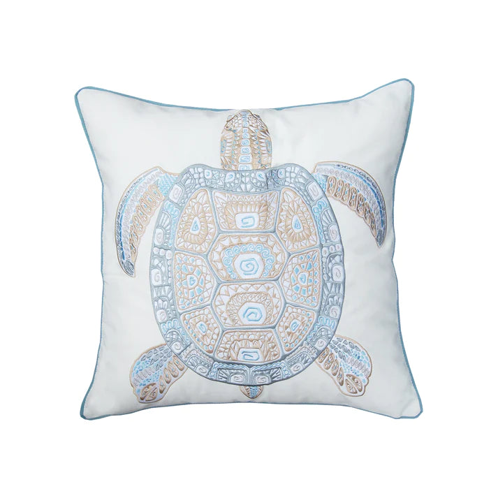 SEA GLASS TRIBAL TURTLE OUTDOOR PILLOW