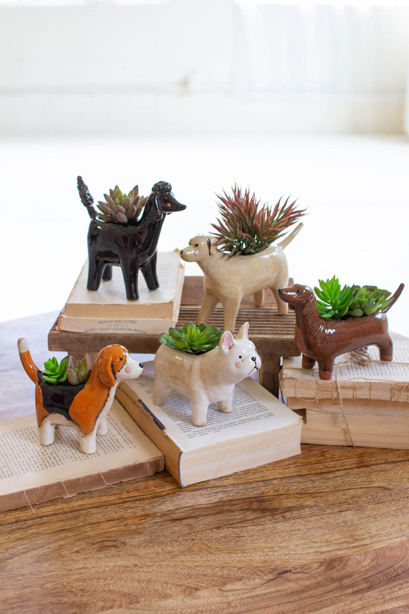Set of Five Ceramic Dog Planters