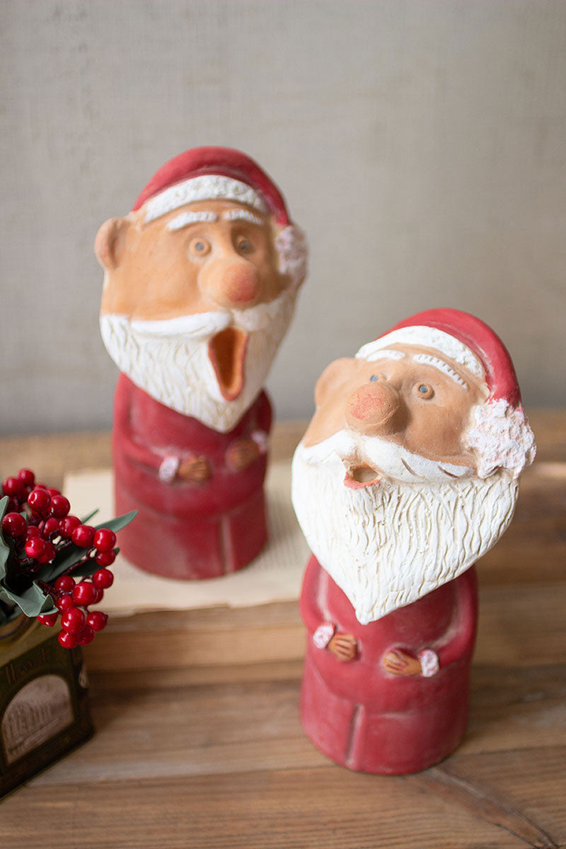 Set of 2 Caroling Clay Santas