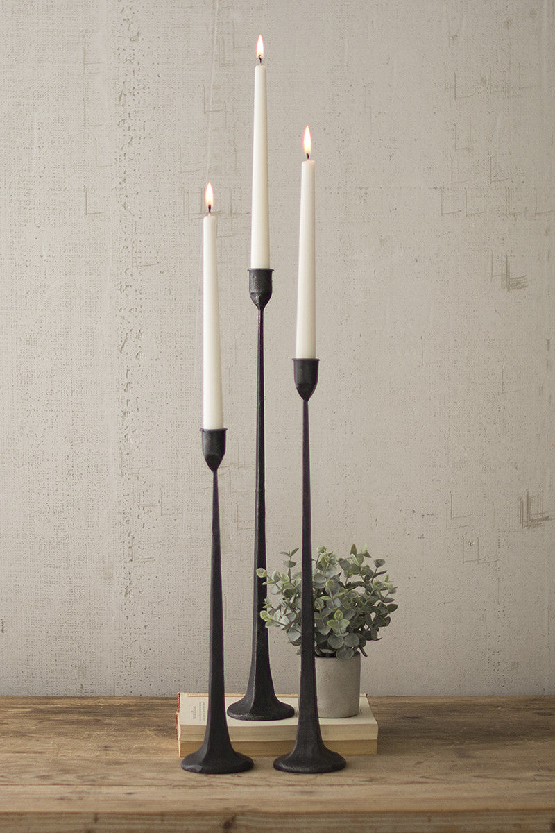 Set of Three Tall Cast Iron Taper Candle Holders
