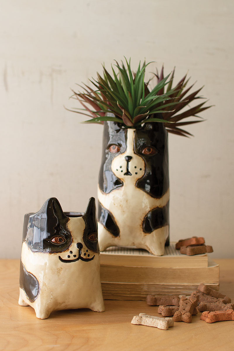 Set of Two Ceramic Dog Planters