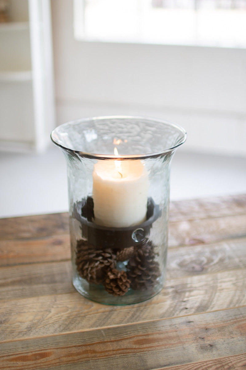 Original Glass Candle Cylinder w/Rustic Insert Small
