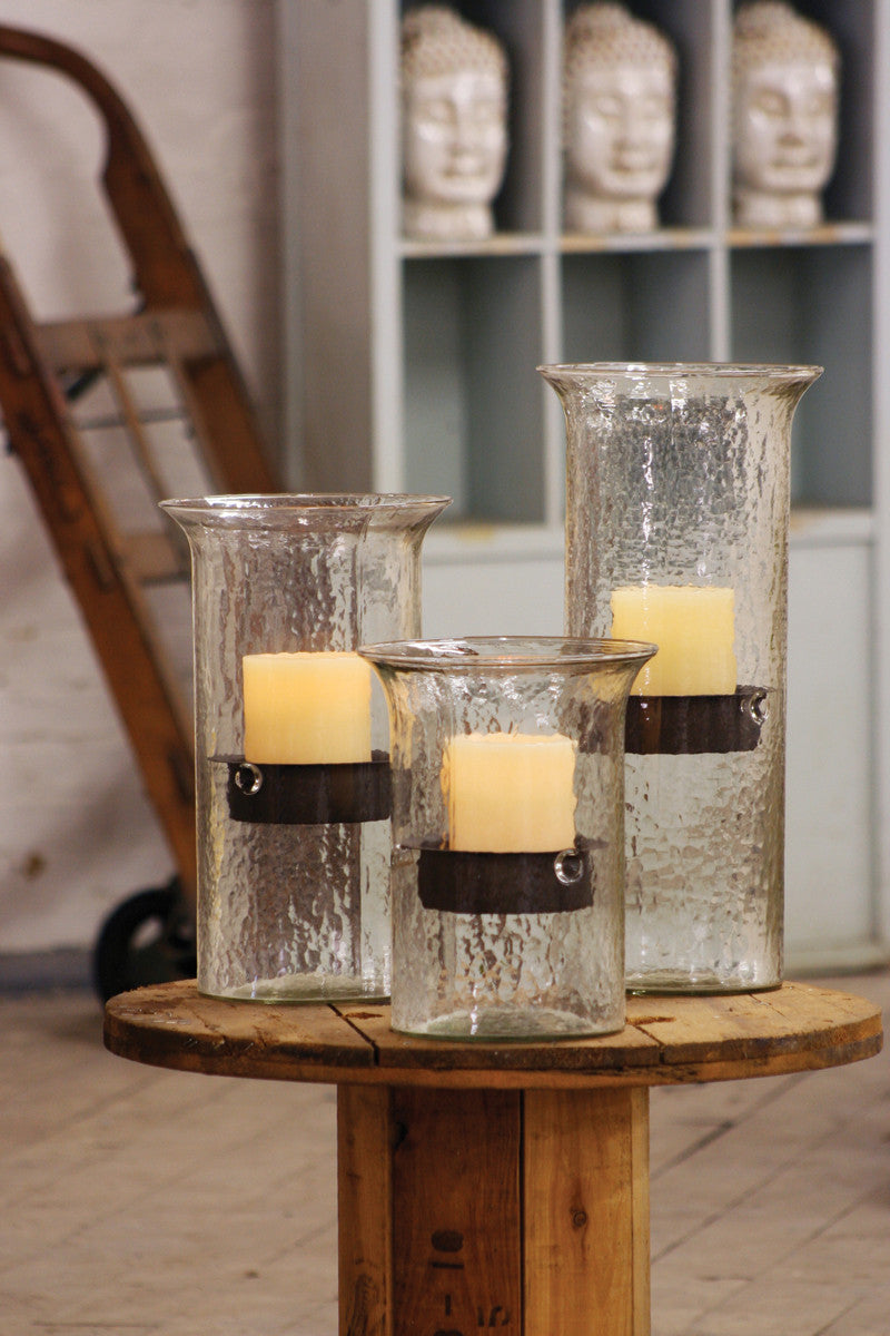 Original Glass Candle Cylinder w/Rustic Insert Large