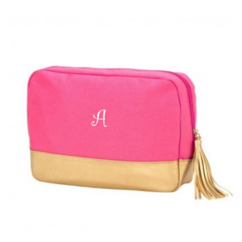 Personalized Hot Pink Cabana Cosmetic Bag