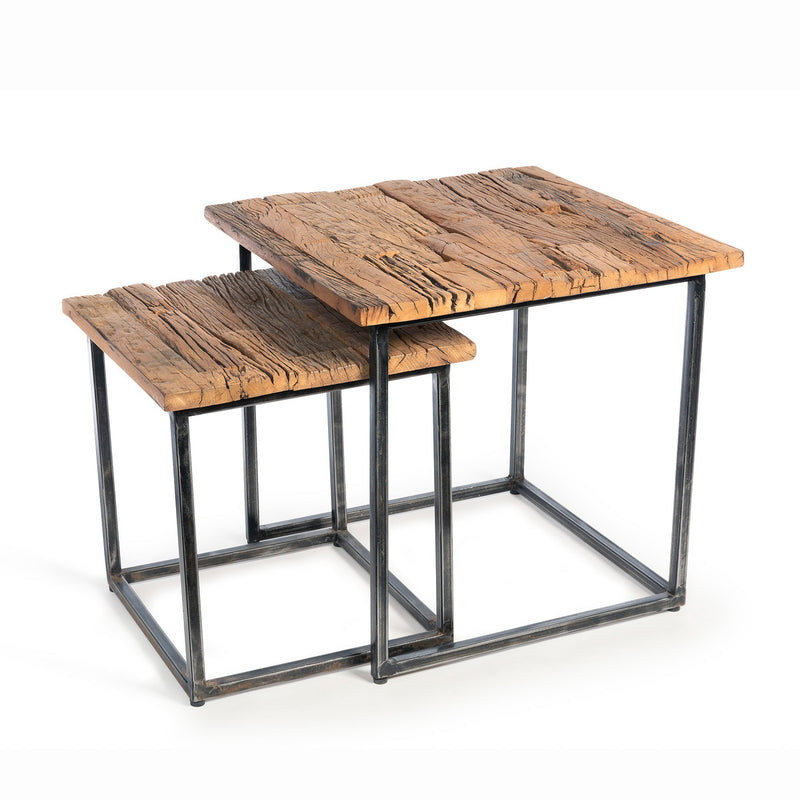 Railway Wood and Iron Nested Side Tables, Set of 2