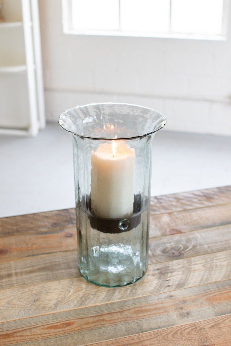Ribbed Glass Candle Cylinder w/Rustic Insert Medium