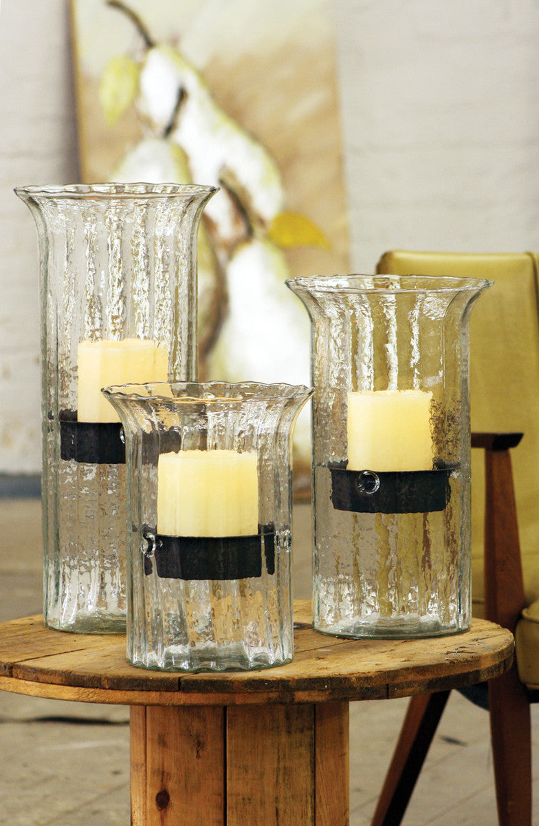 Ribbed Glass Candle Cylinder w/Rustic Insert Large
