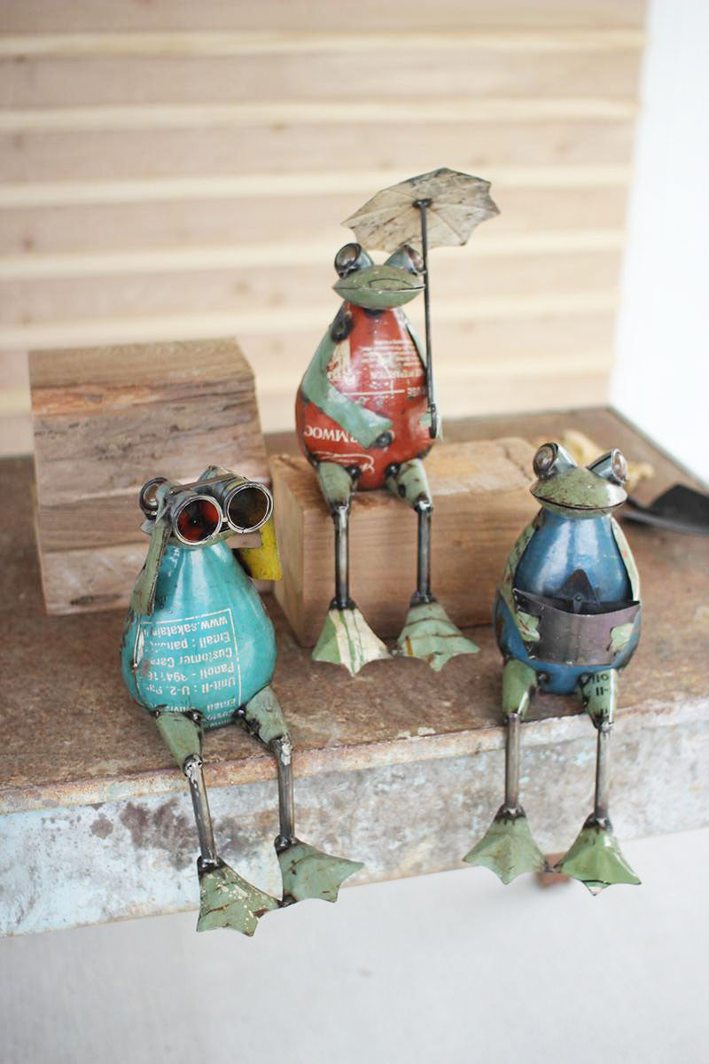 Set of Three Recycled Iron Frogs
