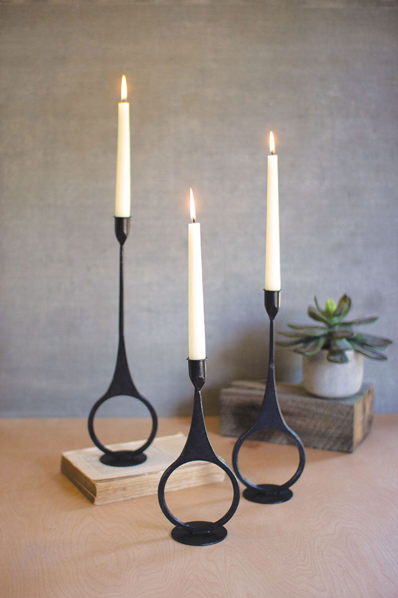 Set of Three Cast Iron Taper Candle Holders W/Ring Detail