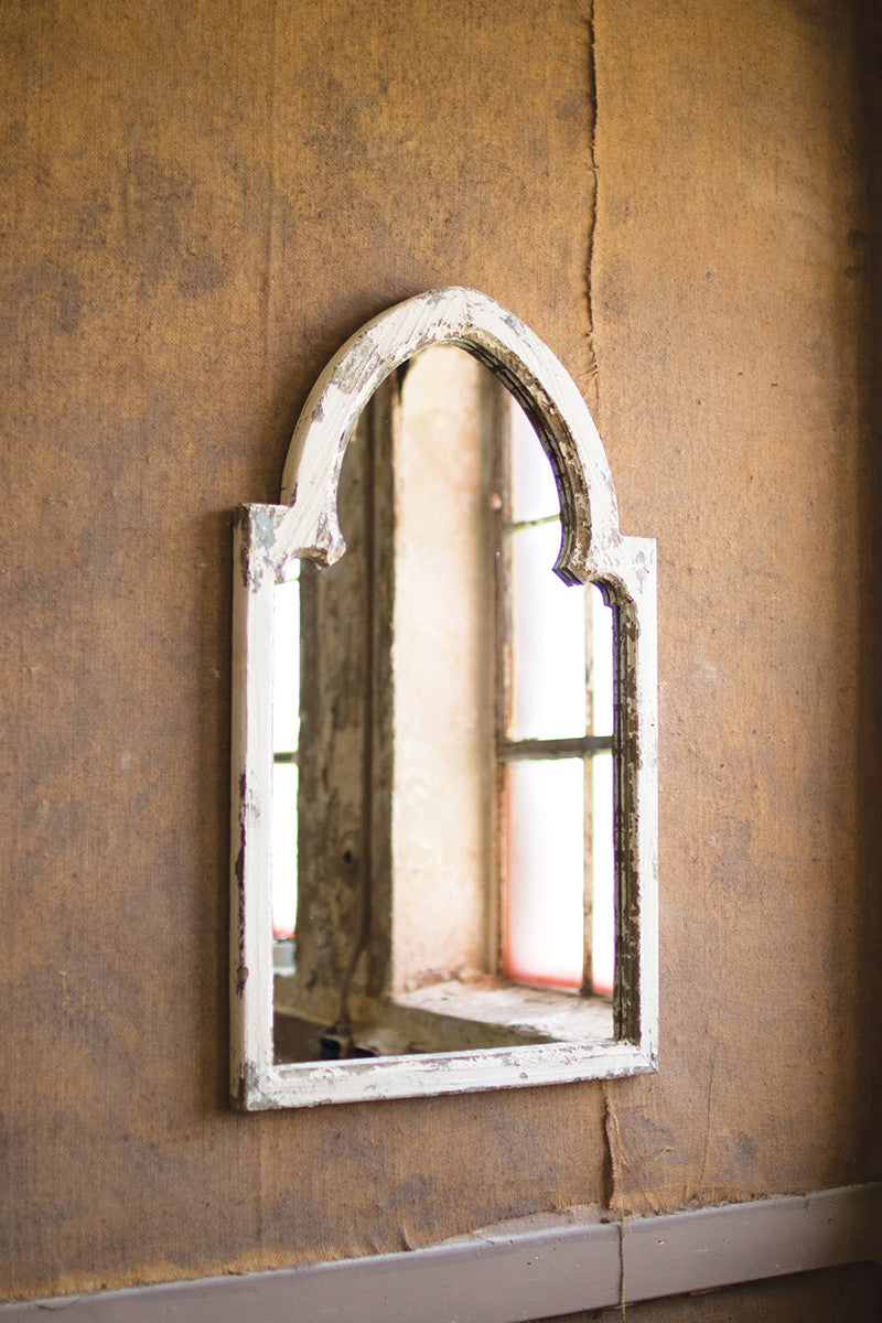 Wood Framed Mirror - White With Gold Accent